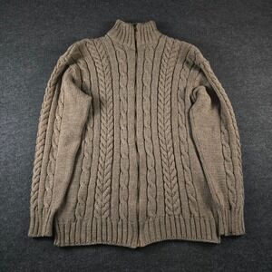 Peregrine Tan Full Zip Sweater Cable Knit Wool Minimalist Fisherman Men's XL